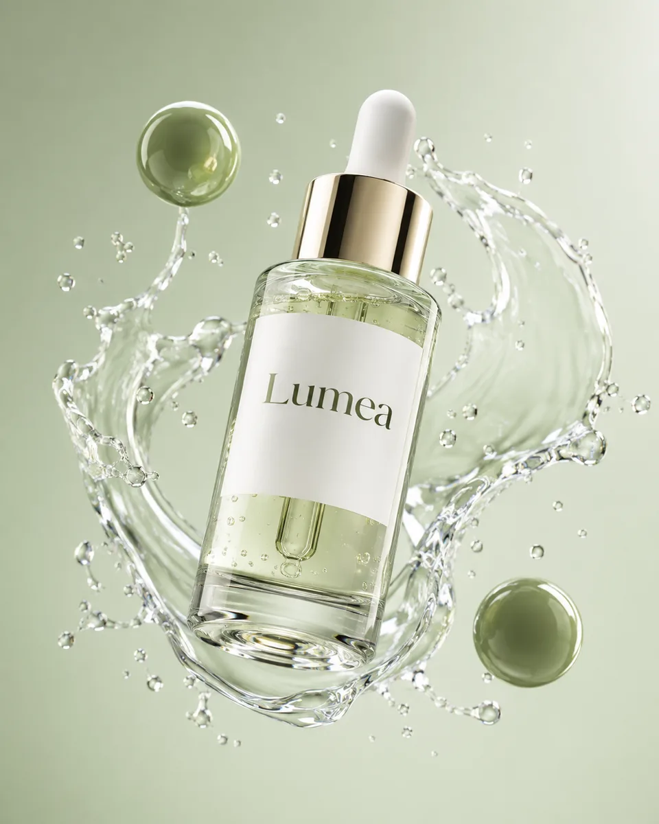 Botol {{product}} melayang di tengah splash cair beku dan bola {{primary_color}}. Hero visual untuk launching.