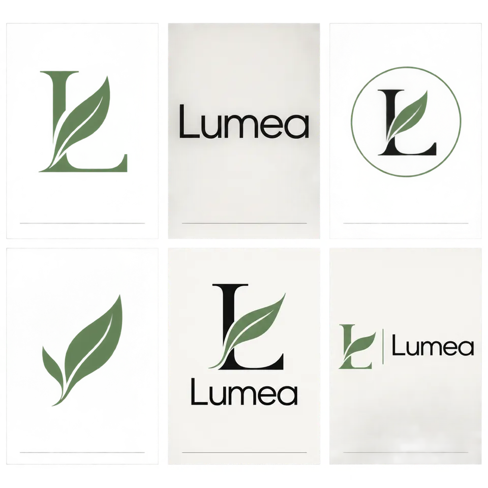 Enam konsep logo {{brand_name}} ({{industry_desc}}) dari {{logo_concept}}: monogram, wordmark, emblem, lockup; dalam {{p