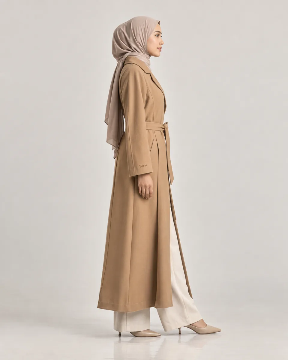 {{model_look}} difoto tepat dari samping dalam {{product}} {{brand_name}} dengan lensa tele, siluet dan potongan busana