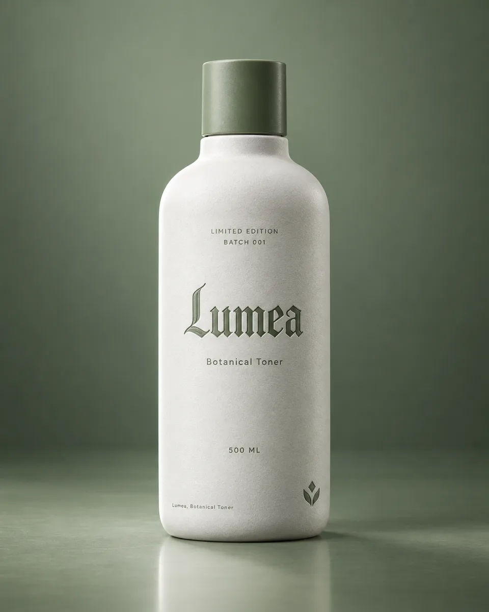Botol keramik putih matte utuh dari dasar sampai tutup {{primary_color}}, nama {{brand_name}} blackletter ter-emboss tip